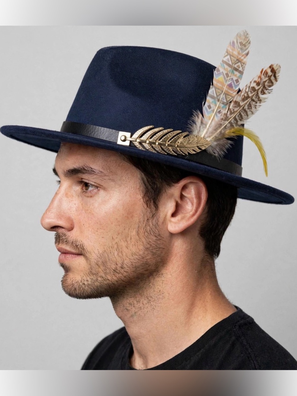 Unique One of a Kind Design-  Stylish Navy Blue Fedora Hat Unisex M